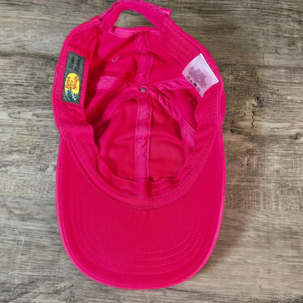 Bass Pro Shops Bright Pink Glitter Thread Patch Adjustable Cotton Baseball Cap - Picture 7 of 11